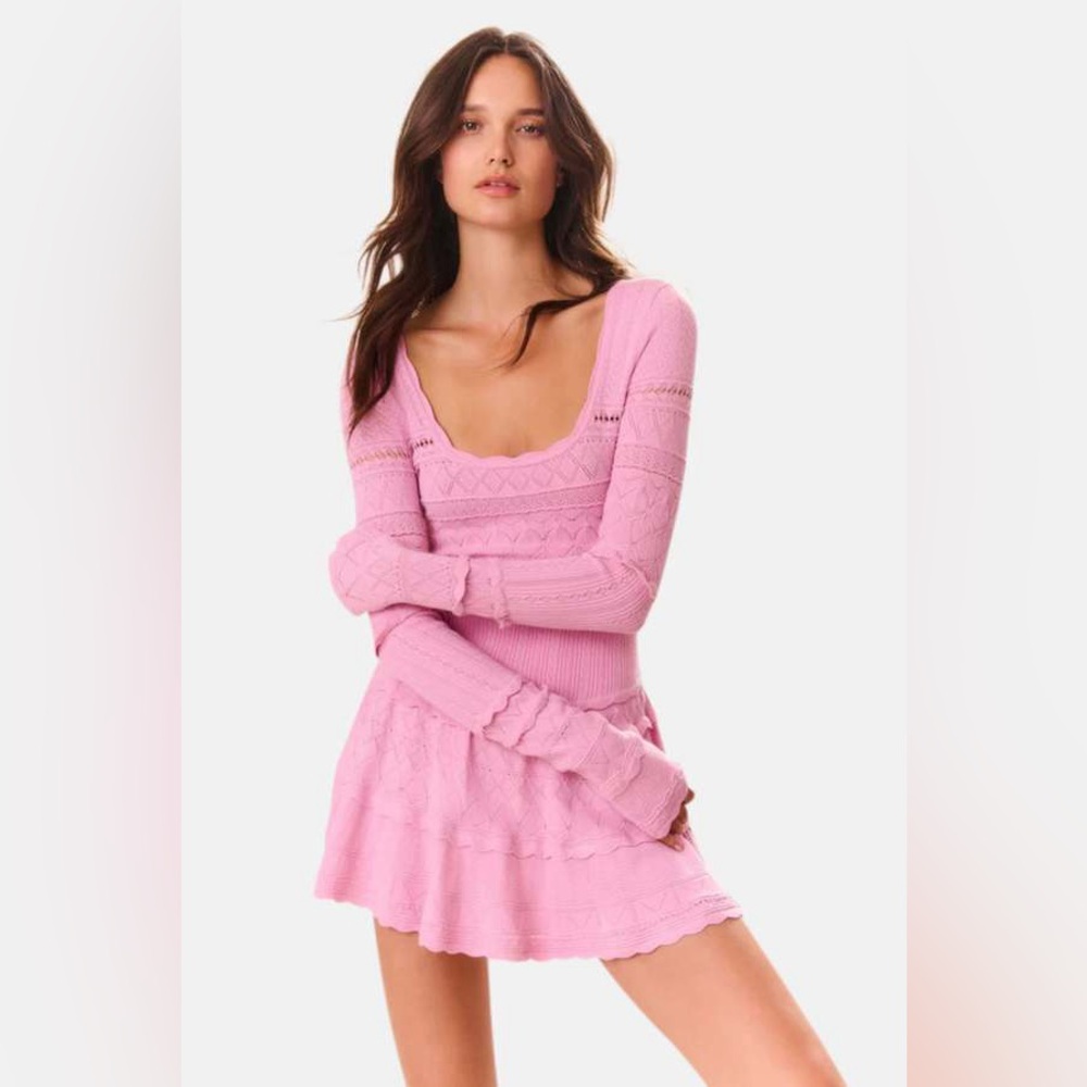 LoveShackFancy Lavender Pointelle Knit Mini Dress, Rose Clay Pink, Fit & Flare